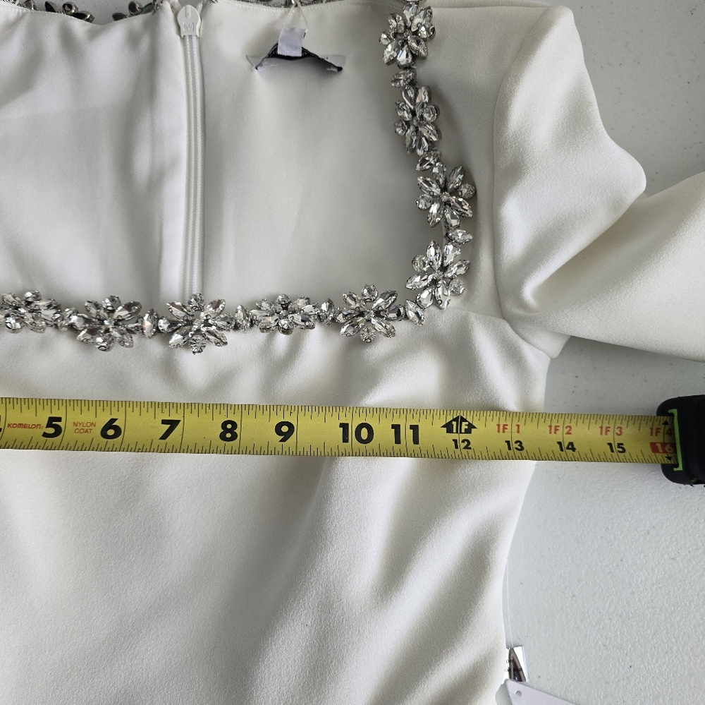 Nadine Merabi  Elegant White Dress with Embellished Neckline Sz XS - Picture 11 of 17